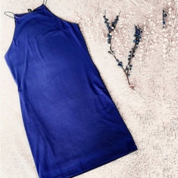 Blue Halter Bodycon Dress - Picture 4 of 12